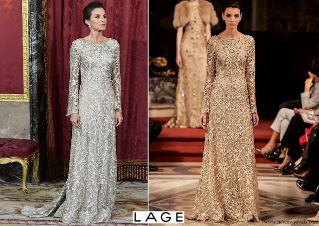 Queen Letizia wore GABRIEL LAGE Embroidered Gown