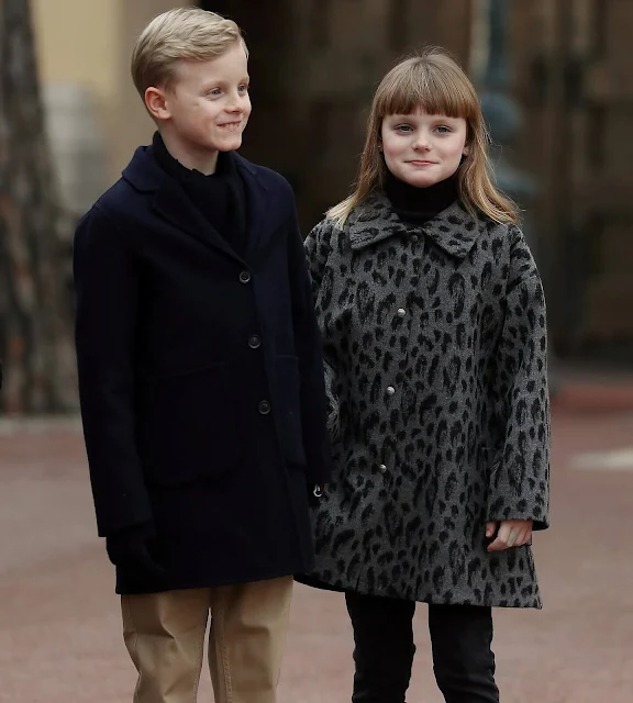 Princess Gabriella wore a gray and black leopard print coat by Dior, Princess Charlene, Beatrice Borromeo and Princess Stephanie