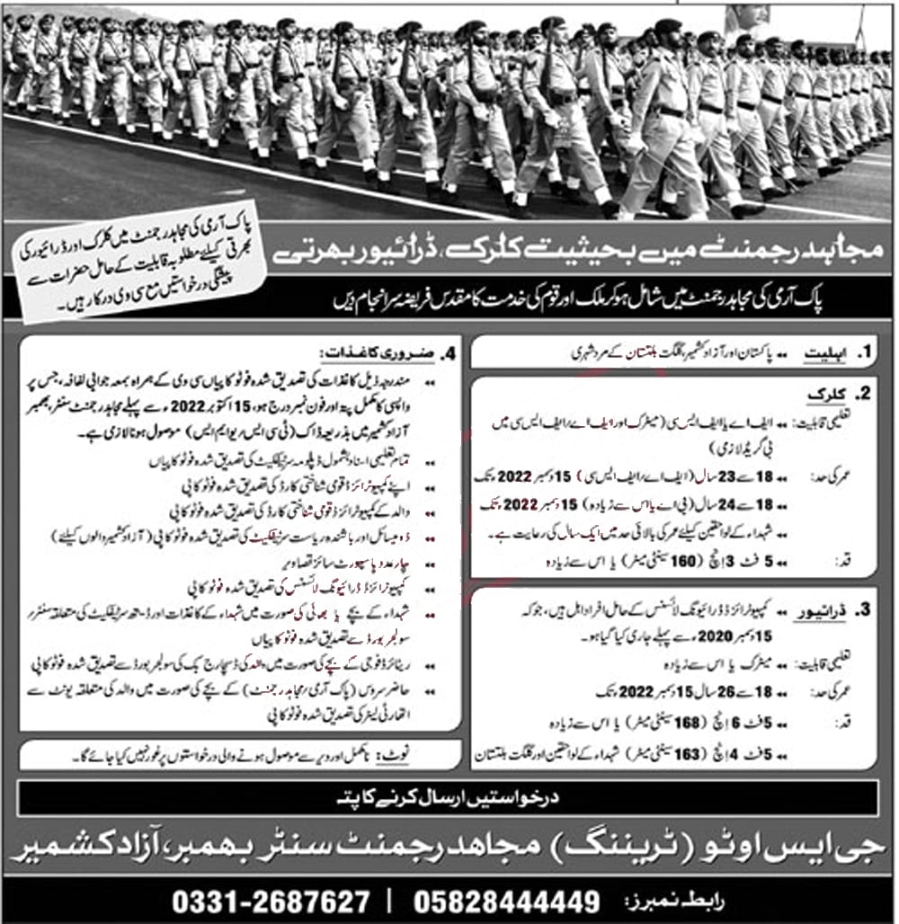 Mujahid Force Jobs 2022 – Join Pak Army Mujahid Regiment