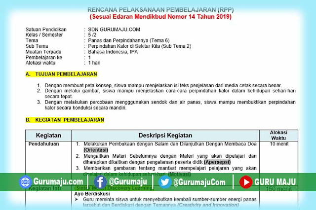 RPP Kelas 5 Tema 6 K13 Revisi 2022 Format 1 Lembar