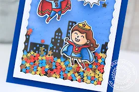 Sunny Studio Stamps: Super Duper Cityscape Border Fancy Frames Super Hero Themed Friendship Card by Juliana Michaels