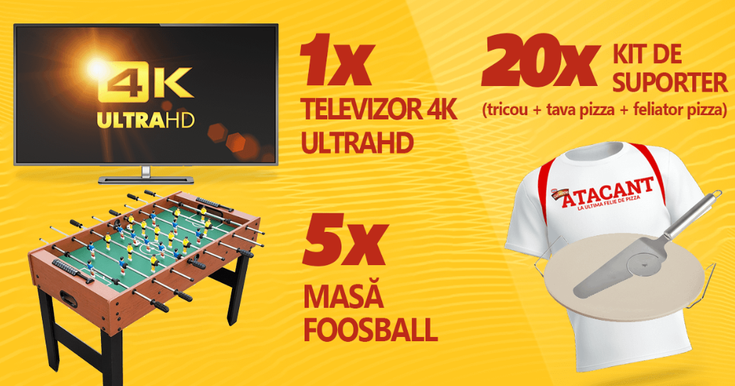 Concurs Pizza Guseppe - Castiga 1 TV 4K UTRAHD sau 5 mese de Foosball - concursuri online