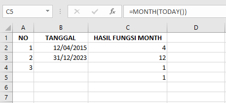 Tutorial dan Contoh Fungsi MONTH pada Microsoft Excel