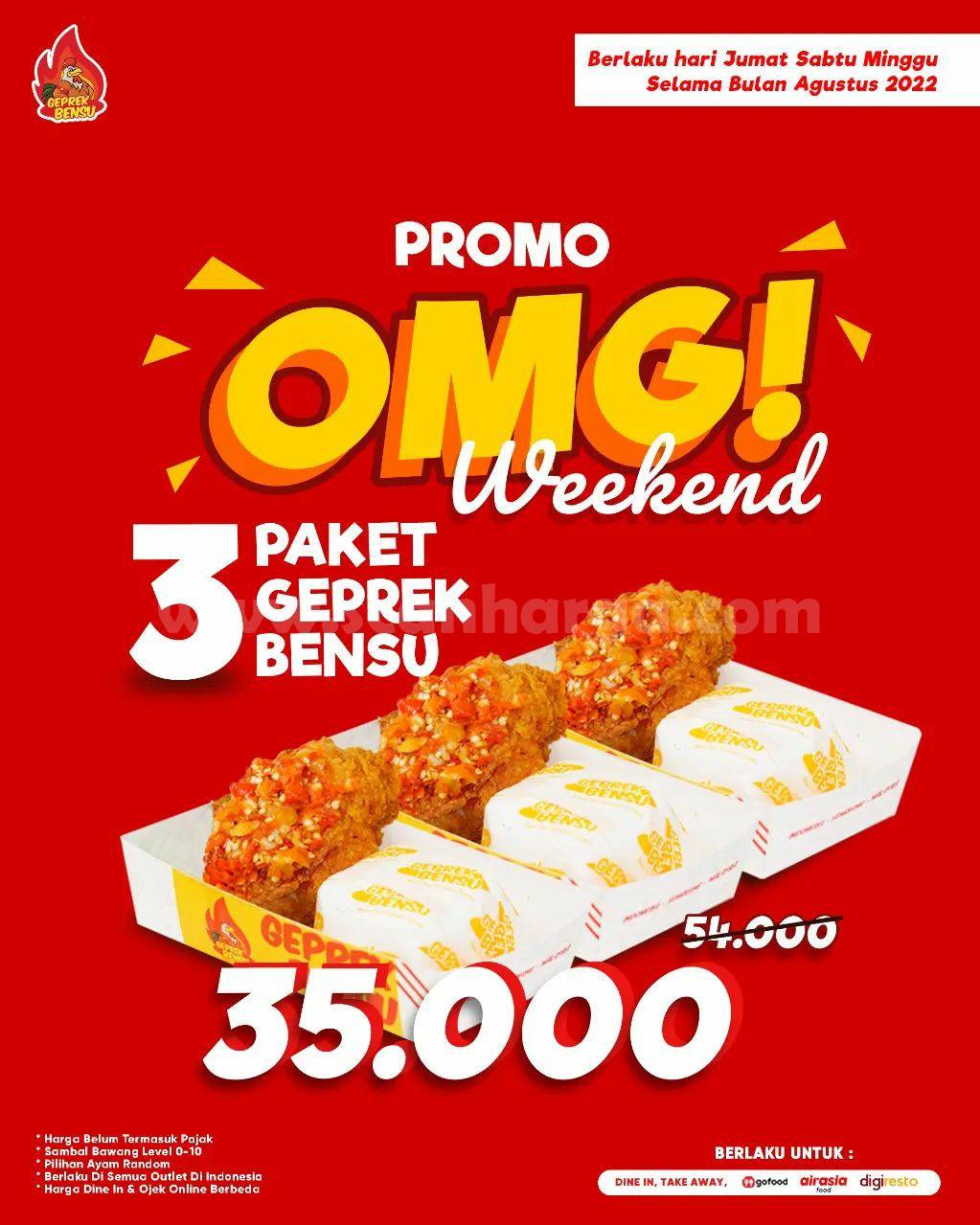 Promo GEPREK BENSU OMG! WEEKEND – 3 Paket Ayam Geprek hanya 35RB