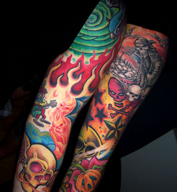 colour skull design tattoos. tag : fine world art, foto, tattoos art online,