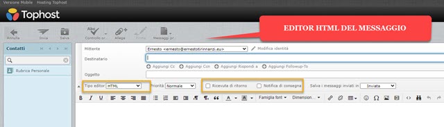 editor html dei messaggi del client di tophost