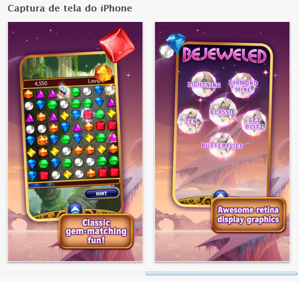 Bejeweled na versão 1.5 pra IOS