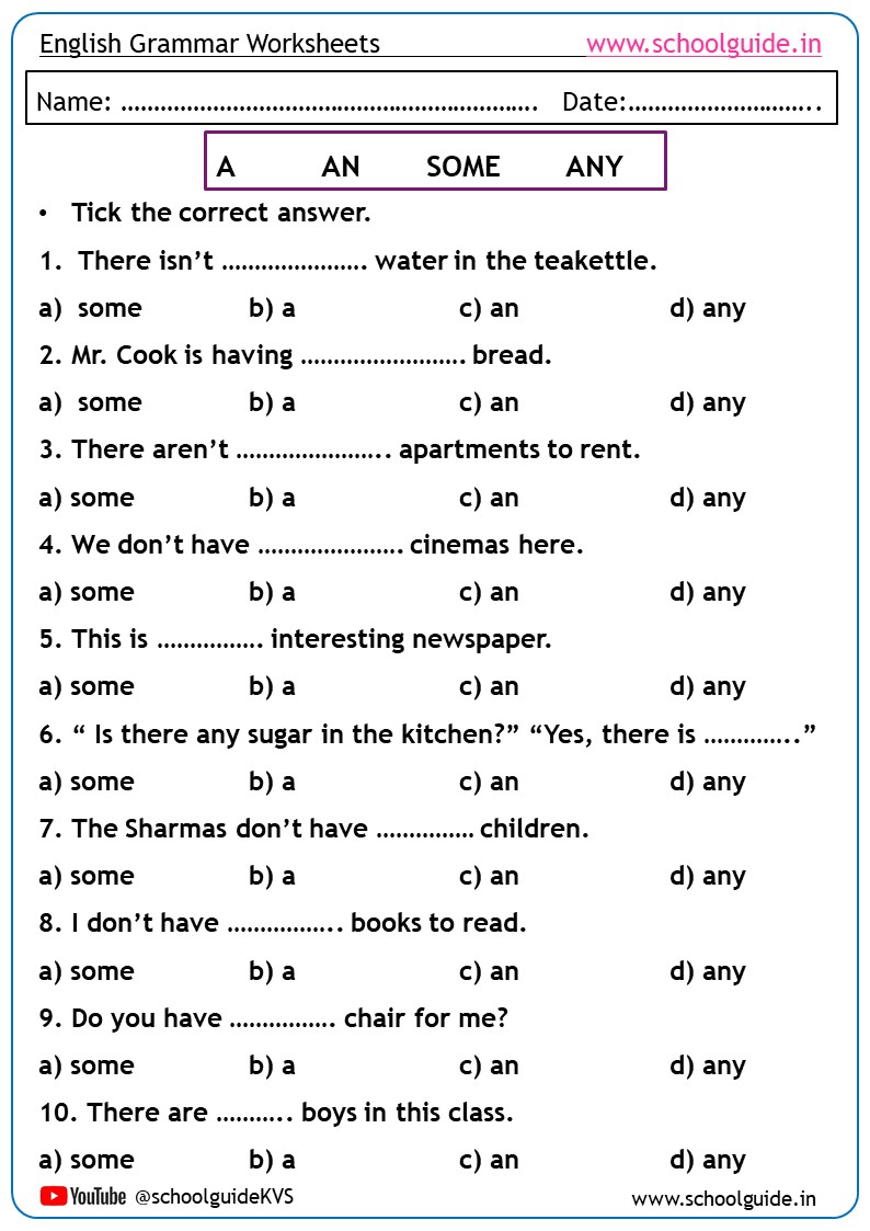 A, An, Some, Any Worksheets