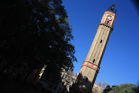 Clock tower in Plaça de la Vila de Gràcia