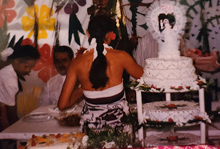 back view of bride, serving guests