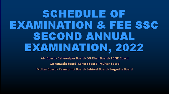 Schedule Of Examination & Fee S.S.C Second Annual Examination, 2022