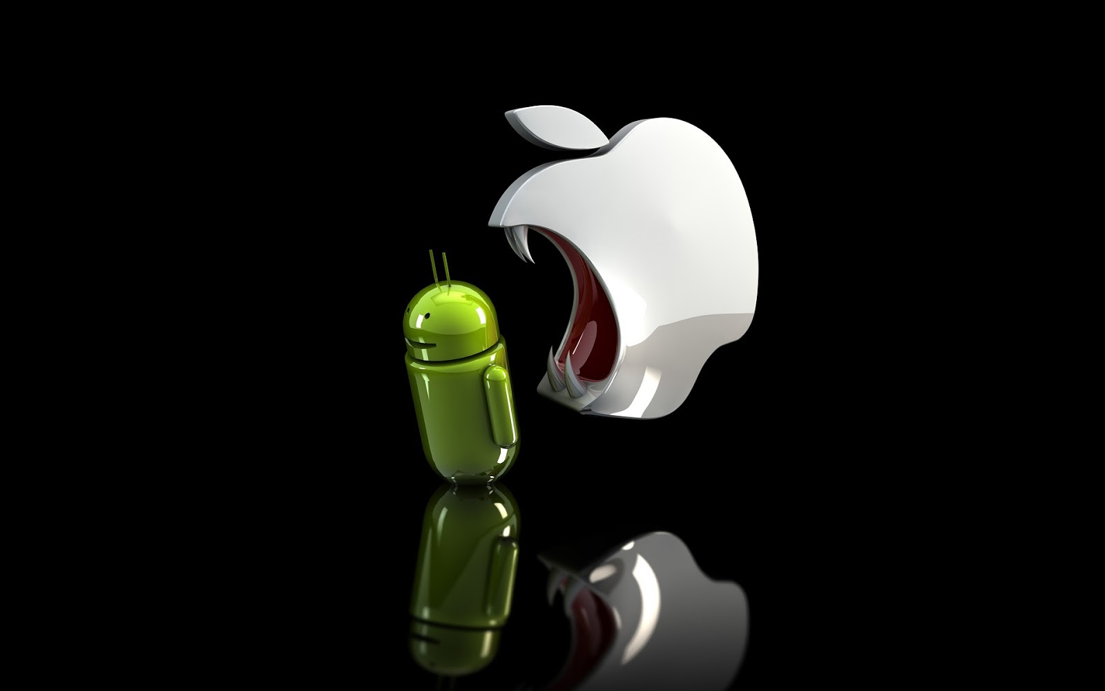 3D zwarte Android wallpaper met Appel vs Android achtergrond