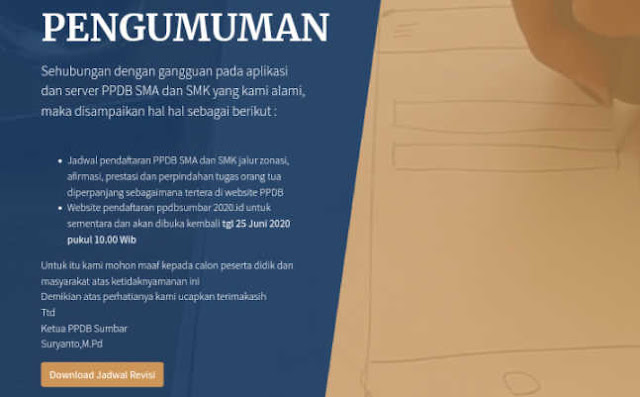 Situs PPDB Online Sumbar Masih Error Silahkan di Akses Tgl 25 Juni 2020