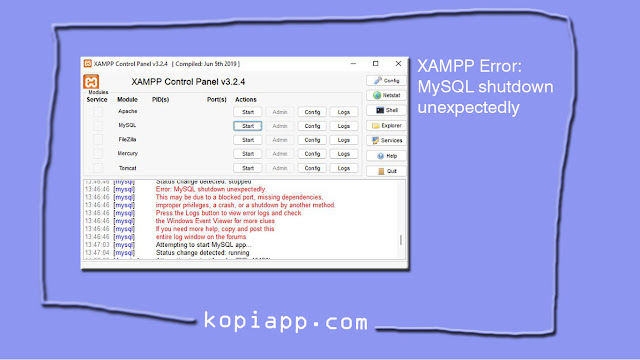 MySQL shutdown unexpectedly tanpa install ulang