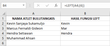 Langkah-Langkah Memasukkan Fungsi LEFT pada Microsoft Excel