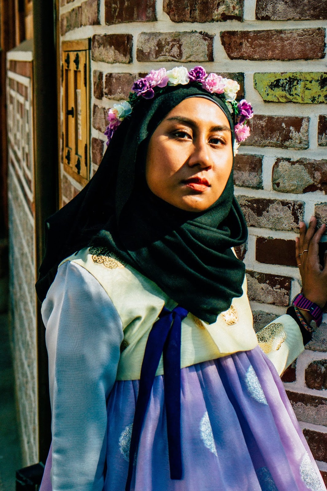 Wearing the Traditional Korean Hanbok  at Bukchon Hanok 