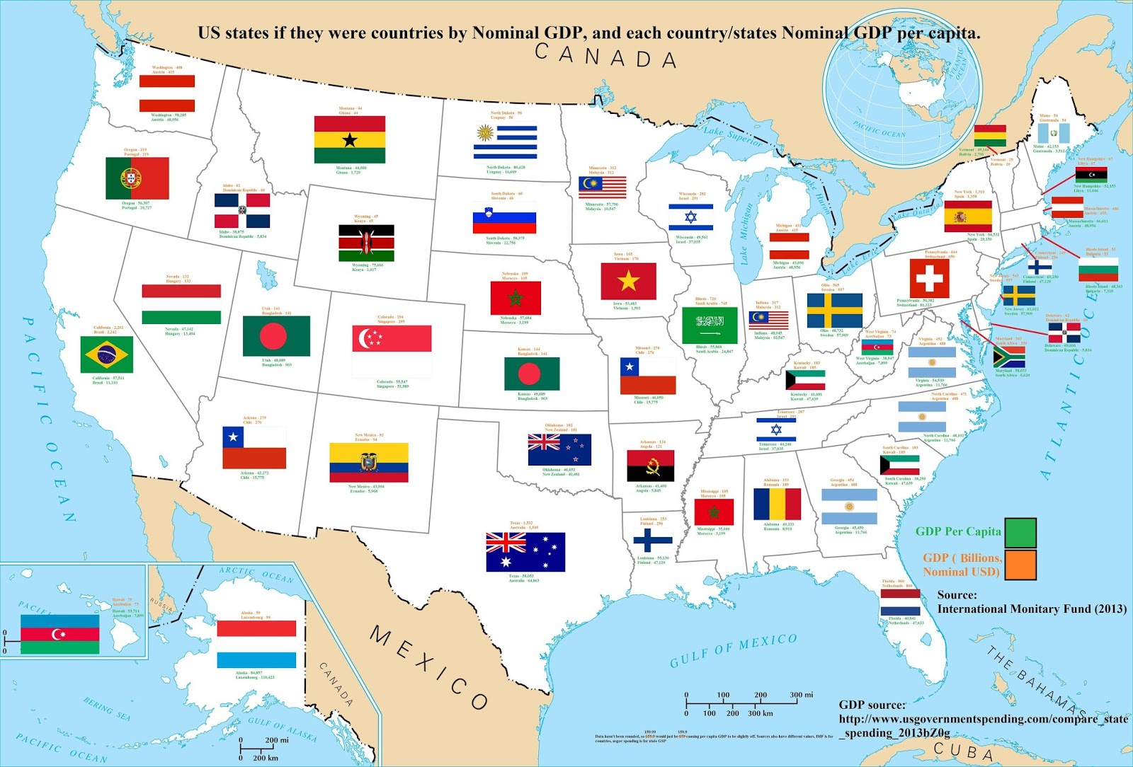 ニューヨーク州はスペイン アメリカの経済の巨大さがわかる地図 T ミライノシテン