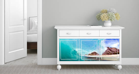 dresser furniture with wave decals ideas