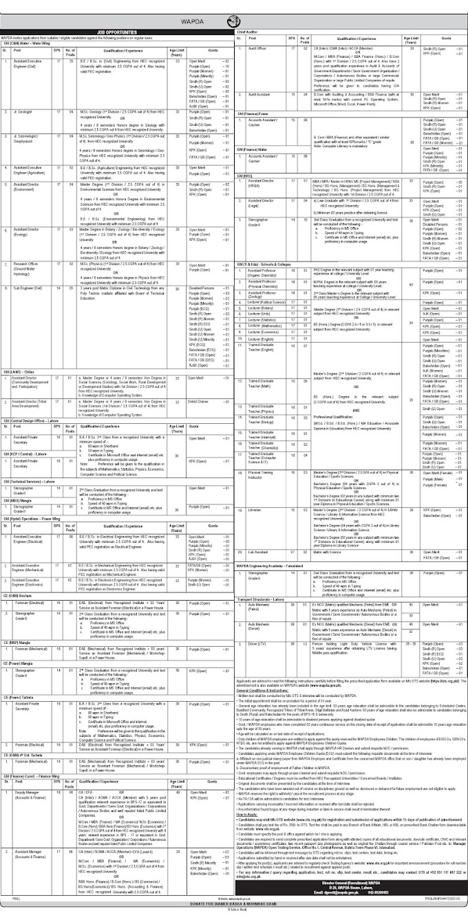  Jobs in Water and Power Development Authority WAPDA