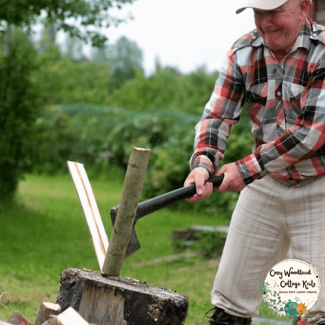 picture of Grandpa cutting firewood for the campfire