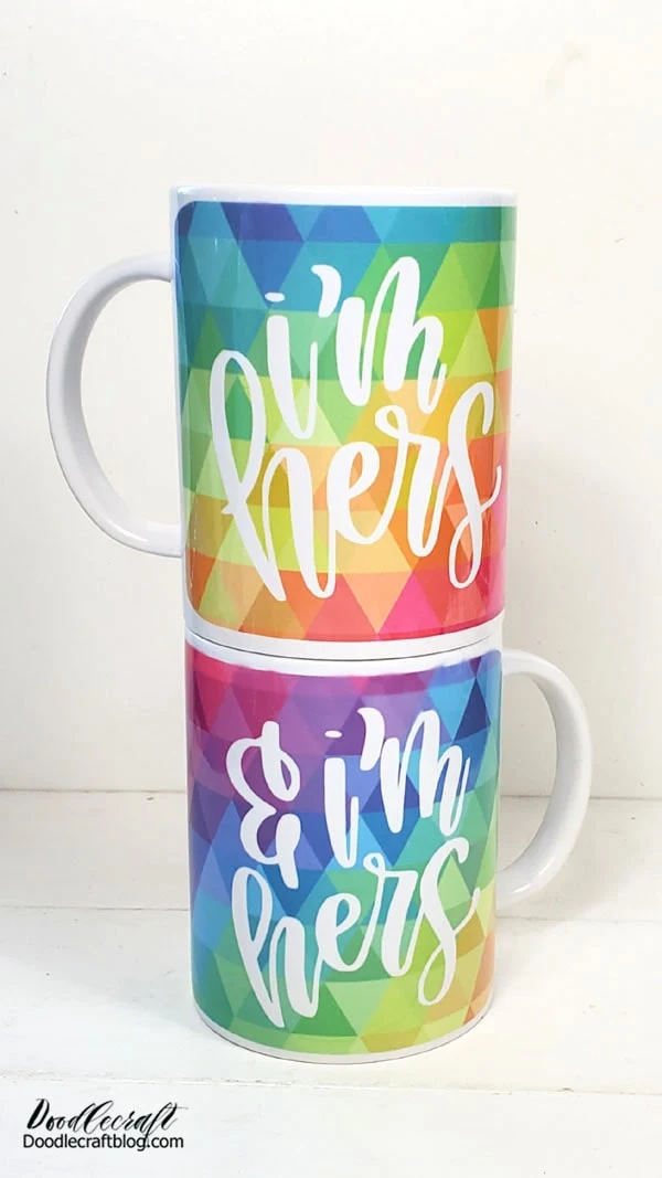 How to Make Matching His/Hers Mugs with Cricut Mug Press!   Make the perfect handmade gift for a couple! These matching mugs are easy to make for a wedding gift, house warming gift or last minute gift idea!   Sublimation mugs are awesome and Cricut Infusible Ink, Mug Press and Cricut Maker are the perfect way to make these mugs in less than 15 minutes.