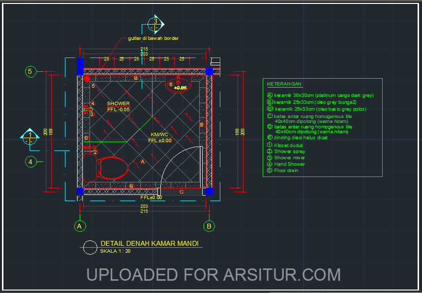 Detail Denah Kamar Mandi Contoh Gambar AutoCAD DWG