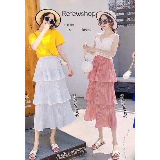 [ summeroutfit7824 ] 💖 4 สี พร้อมส่ง 💖กระโปรงพลีท แต่ง3ชั้น กระโปรงชั้น กระโปรงยาว3ชั้นอัดพลีท กระโปรง3ชั้น กระโปรงพลีทสามชั้น กระโปรงอัดพลีท