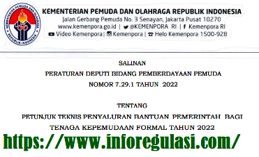 Juknis Penyaluran Bantuan Pemerintah Bagi Tenaga Kepemudaan Formal Tahun 2022 (Bantuan biaya penyelesaian Skripsi dan Tesis dari Kemenpora)