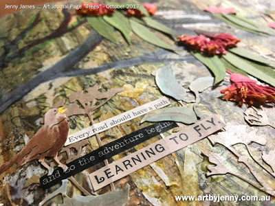 Learning to Fly ... art journal page by Jenny James using stickers from Tim Holtz