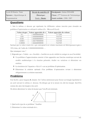 فرض مراقبة 3 اعلامية سنة ثامنة الثلاثي الثالث مع الاصلاح pdf  , devoir de controle 3 informatique 8ème année  avec correction pdf trimestre 3