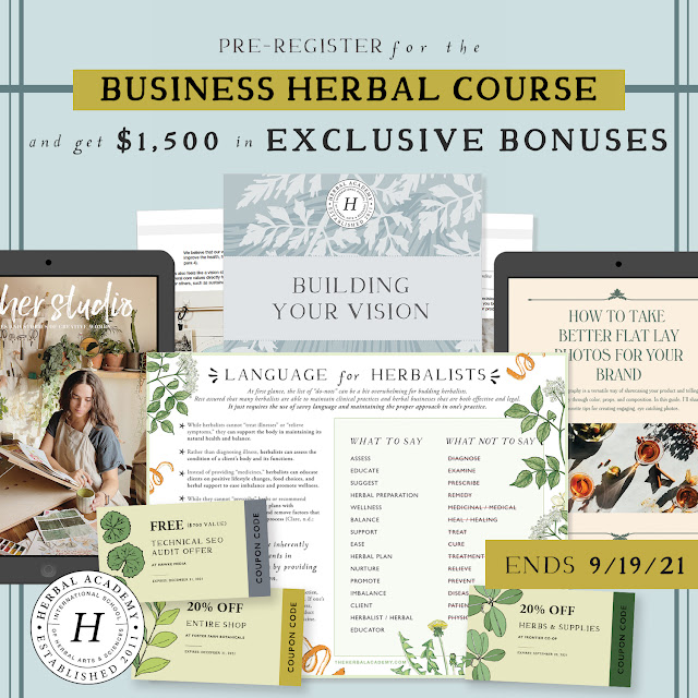 Get $1500 in Bonuses + $100 off when you enroll in the Business Herbal Course.