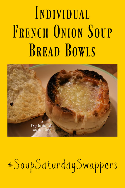 French Onion soup in bread bowl pin