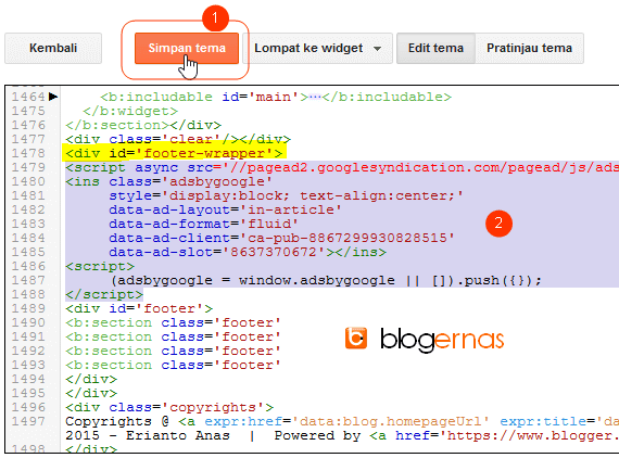 Cara Memasang Iklan Adsense pada Footer Blog