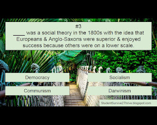 ____ was a social theory in the 1800s with the idea that Europeans & Anglo-Saxons were superior & enjoyed success because others were on a lower scale. Answer choices include: Democracy, Socialism, Communism, Darwinism