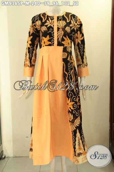 Baju Gamis Batik Kombinasi Kain Polos Model Kancing Depan - Model baju gamis batik kombinasi