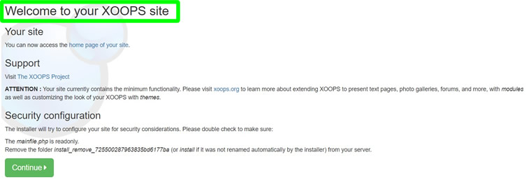 successfully installed xoops website