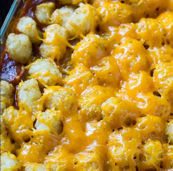 Cheesy Hot Dog Tater Tot Casserole #dinner #casserole