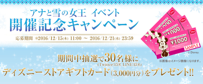 アナと雪の女王イベント開催記念 ディズニーストアギフトカード3000円