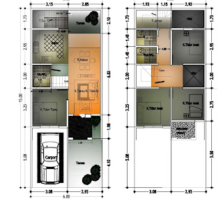 Contoh denah dan desain rumah minimalis type 60 1 dan 2 lantai