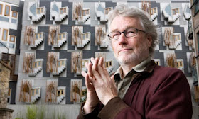 Writer Iain Banks seen in front of the Scottish Parliament Building at Holyrood in Edinburgh. Photograph: Murdo MacLeod (Observer)