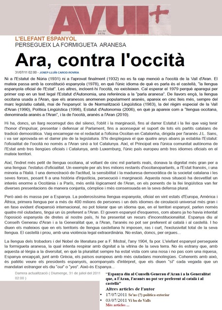 La Formigueta Aranesa Carod-Robira AVUI 310711