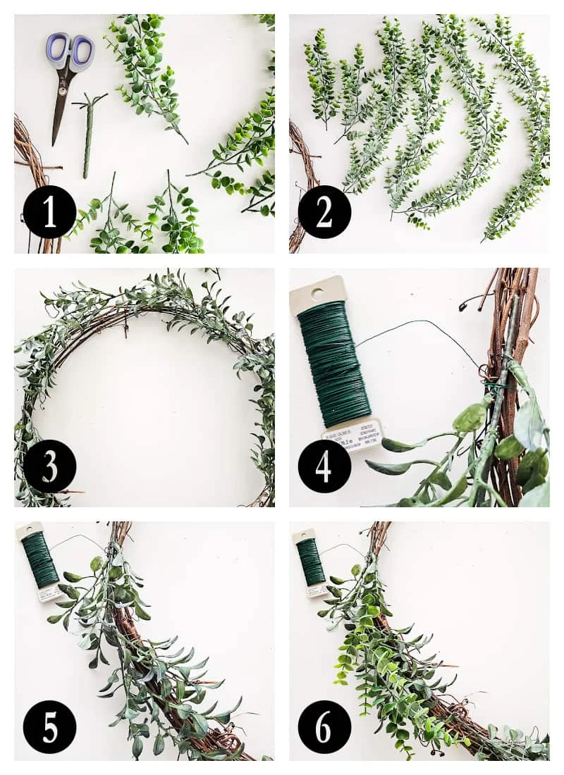 steps to make a faux boxwood greenery wreath