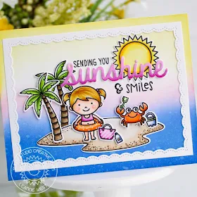Sunny Studio Stamps: Tropical Scenes Oceans Of Joy Sunny Sentiments Sunshine Word Die Fancy Frame Dies Summer Themed Card by Leanne West