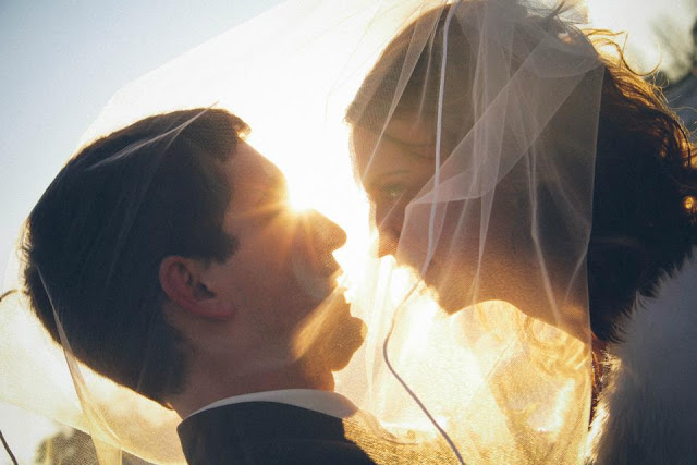 Bride and Groom with Veil