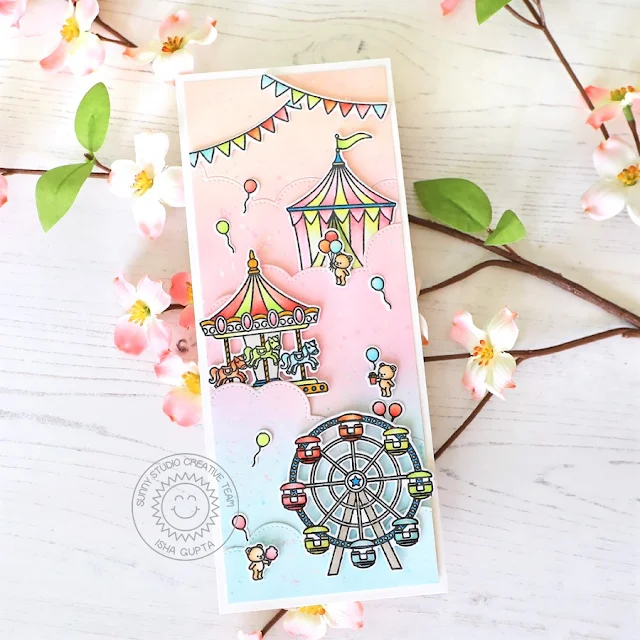 Sunny Studio Stamps: Country Carnival Card by Isha Gupta (featuring Slimline Dies)