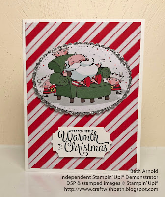 Craft with Beth: Stampin' Up! Christmas Card Signs of Santa Snowflake Sentiments Layering Ovals Framelits Stitched Shapes Framelits Everyday Label Punch Santa's Workshop Specialty Designer Series Paper DSP