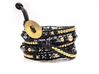 DIY Bracelet Tutorial: Vintage Gold Pearl Mix On Natural Black Leather (Chan Luu Women's Style Graduated 5 Wrap)