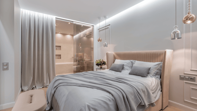 kamar tidur minimalis warna abu