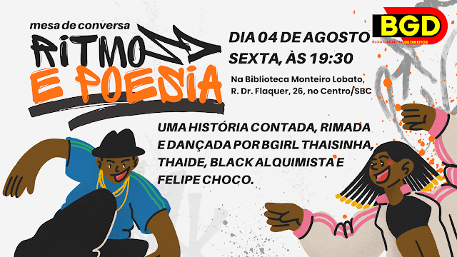 Evento cultural reúne BGirl Thaisinha, Thaide e Black Alquimista para contar uma história rimada e dançada, mediada por Felipe Choco.