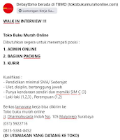 Walk In Interview di Toko Buku Murah Online Surabaya Januari 2021